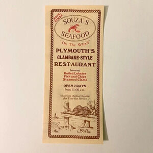 Vintage Souzas Seafood on the Wharf Restaurant Menu Brochure  Pamphlet